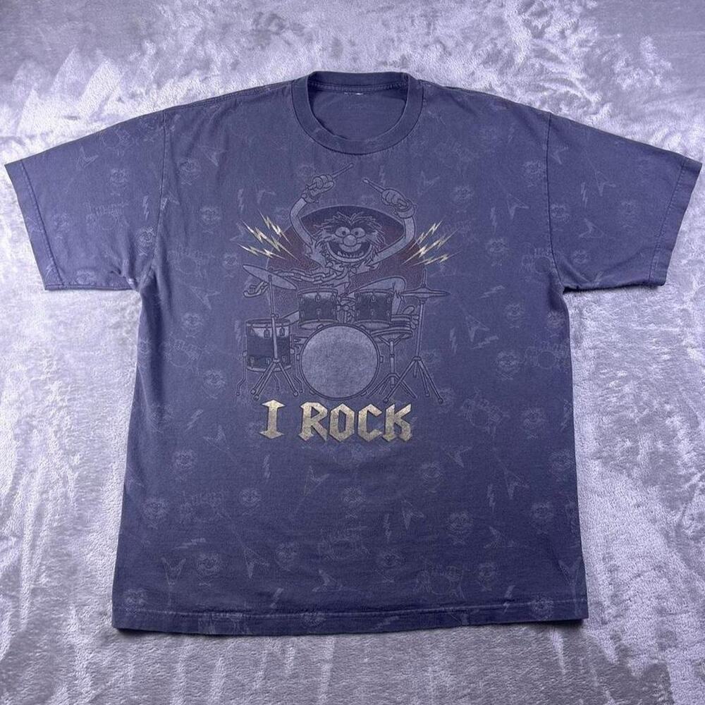 The Muppets Animal I Rock T Shirt Mens XXL All Over Print Drummer Graphic Tee